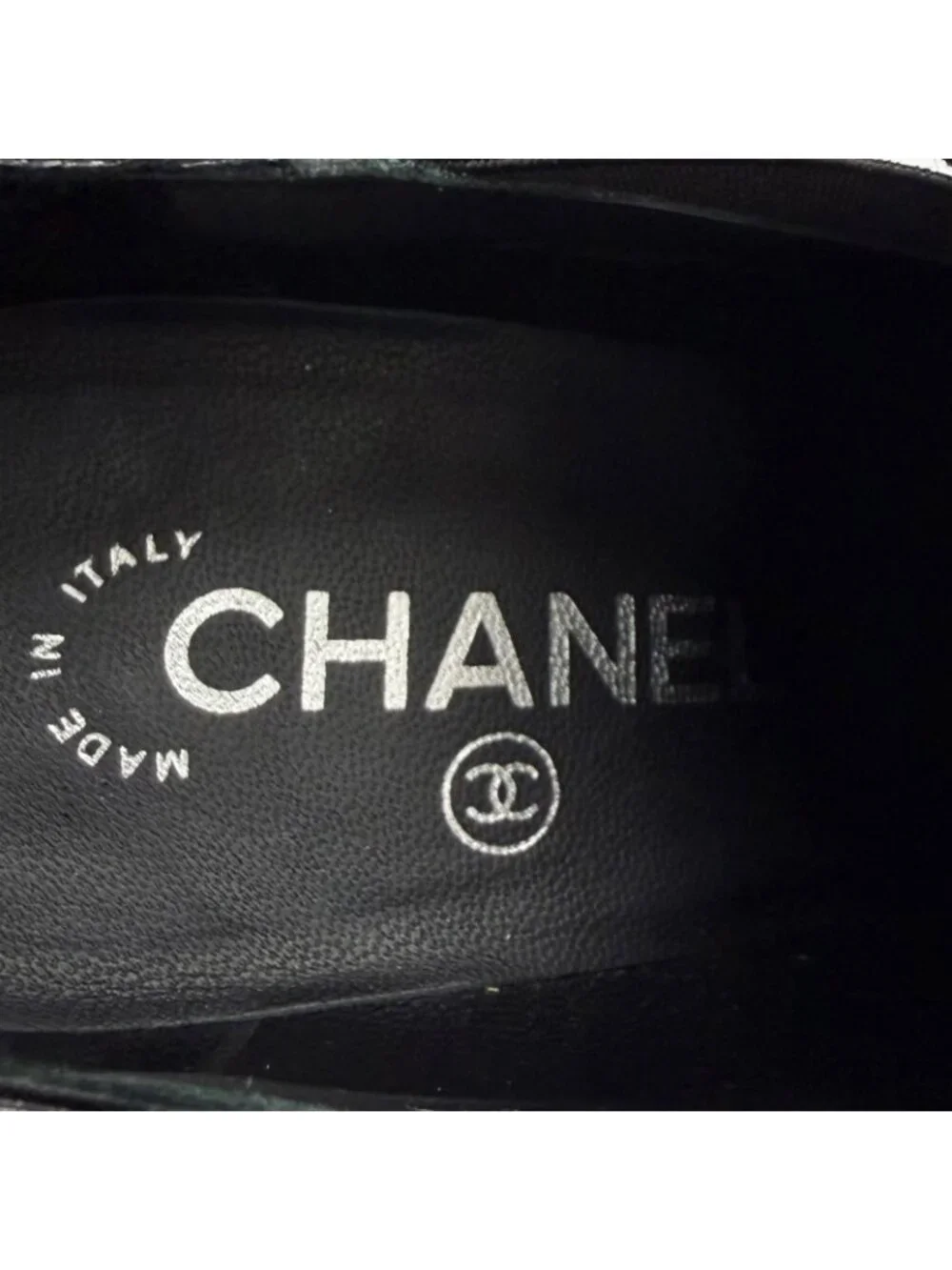 Chanel Leather Loafers Bootie with CC Logo Chain Black Silver 36.5 Boot